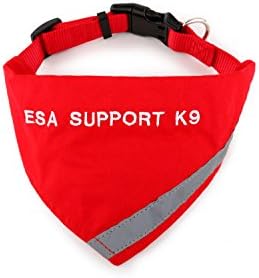 בנדנה רקומה עם תמיכה ב- ESA K-9 | רצועה רפלקטיבית לבטיחות לחיות מחמד | מובנה בצווארון תואם כדי לשמור על בנדנה מאובטחת | טבעת מתכת לחיבור רצועה | אדום | XS